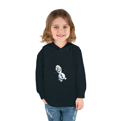 A charming young girl wearing the Girls Olaf Frozen Hoodie with an adorable Olaf graphic, tailored for little Frozen enthusiasts.