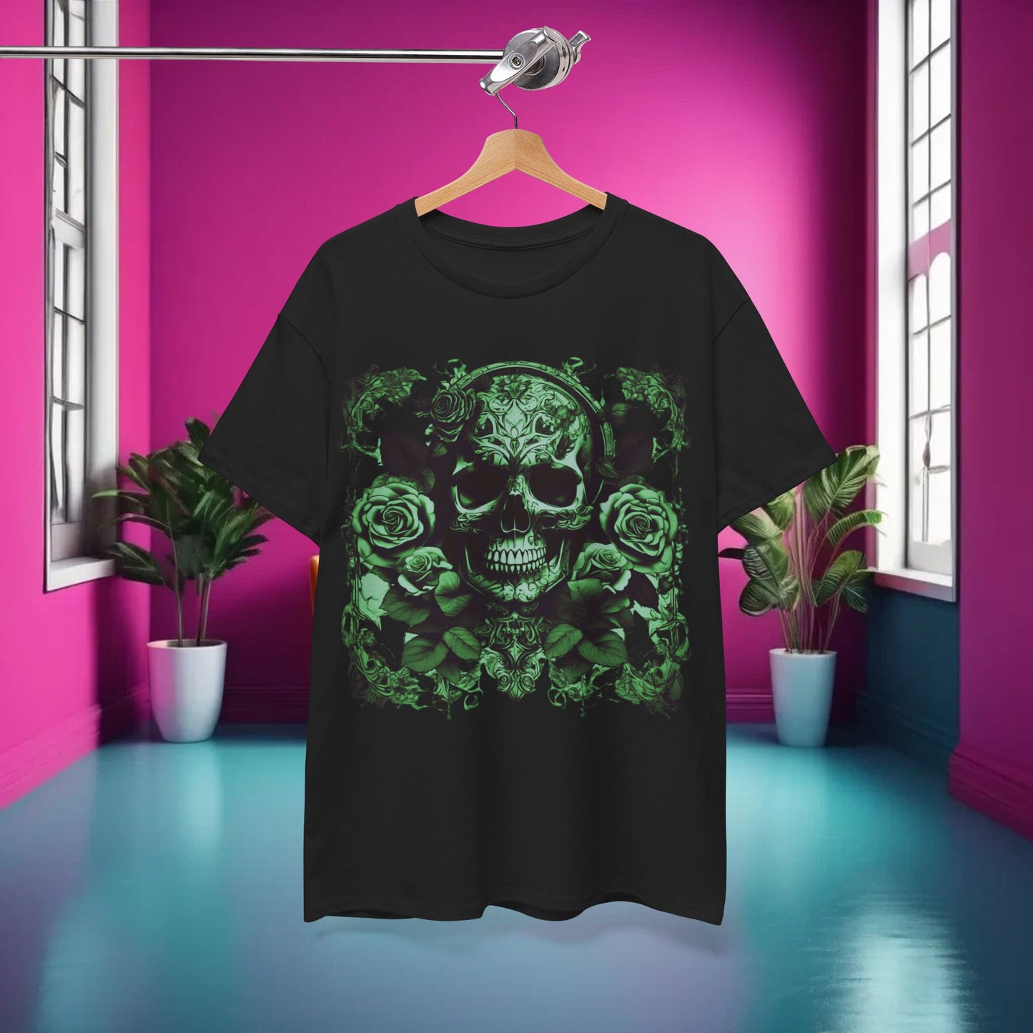 Skulls and Roses Cotton Tee, Unisex Graphic Shirt, 7 color choice