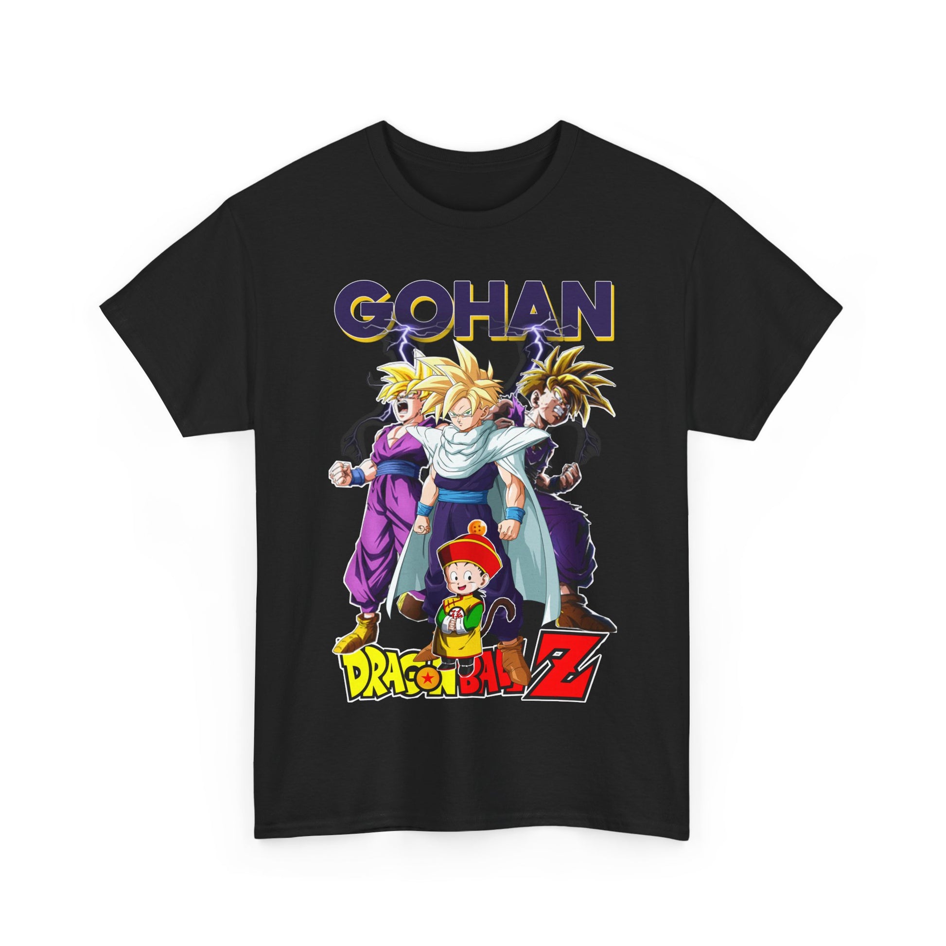Elegant Gohan Ascends T-Shirt in black, showcasing captivating Gohan artwork and vibrant colours, designed for the discerning anime lover.