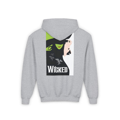 Child's Wicked Film Graphic Pullover Hoodie in grey, presenting a luxurious print of beloved characters, ideal for stylish young fans of the Wicked Movie.