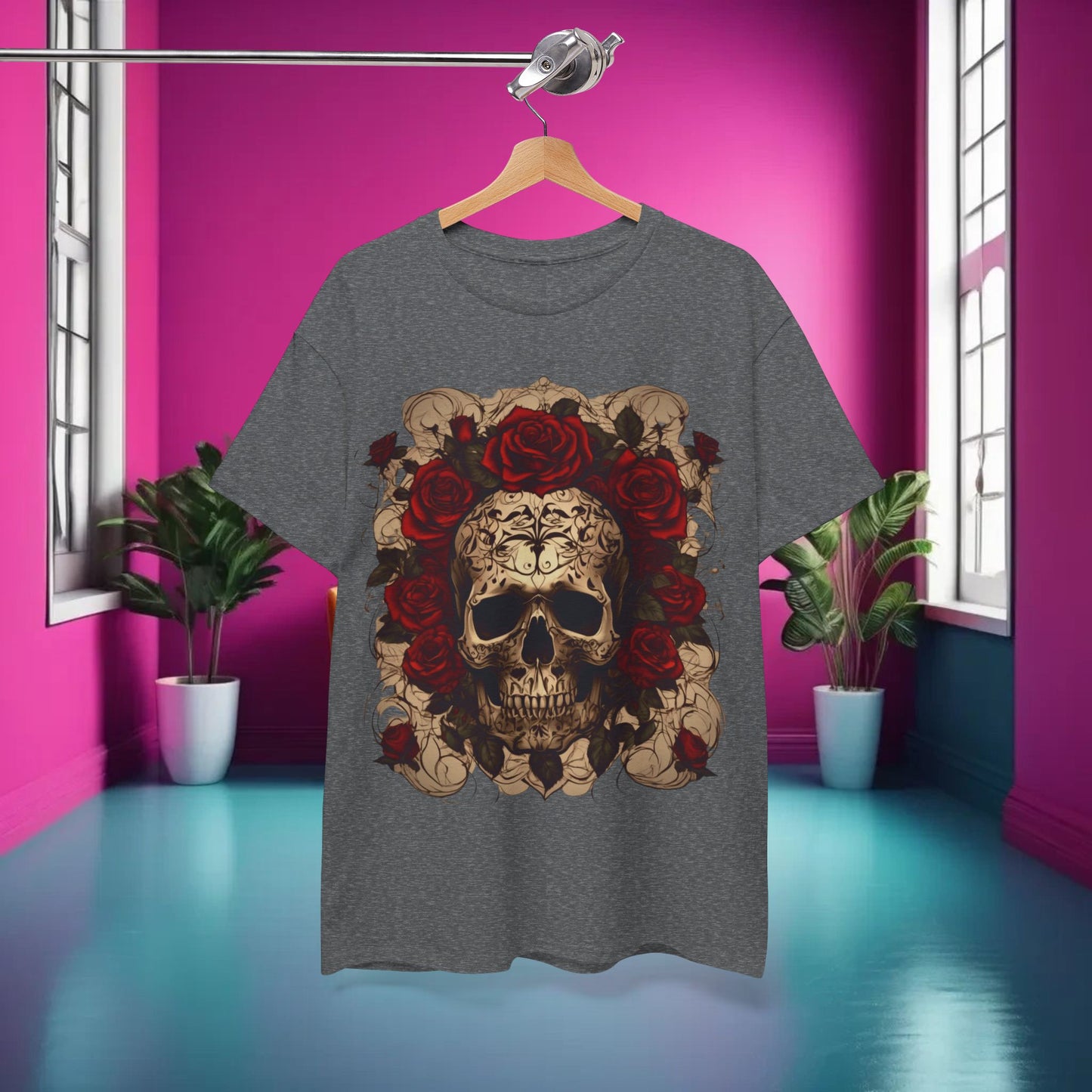 Skulls and Roses Cotton Tee, Unisex Graphic Shirt,