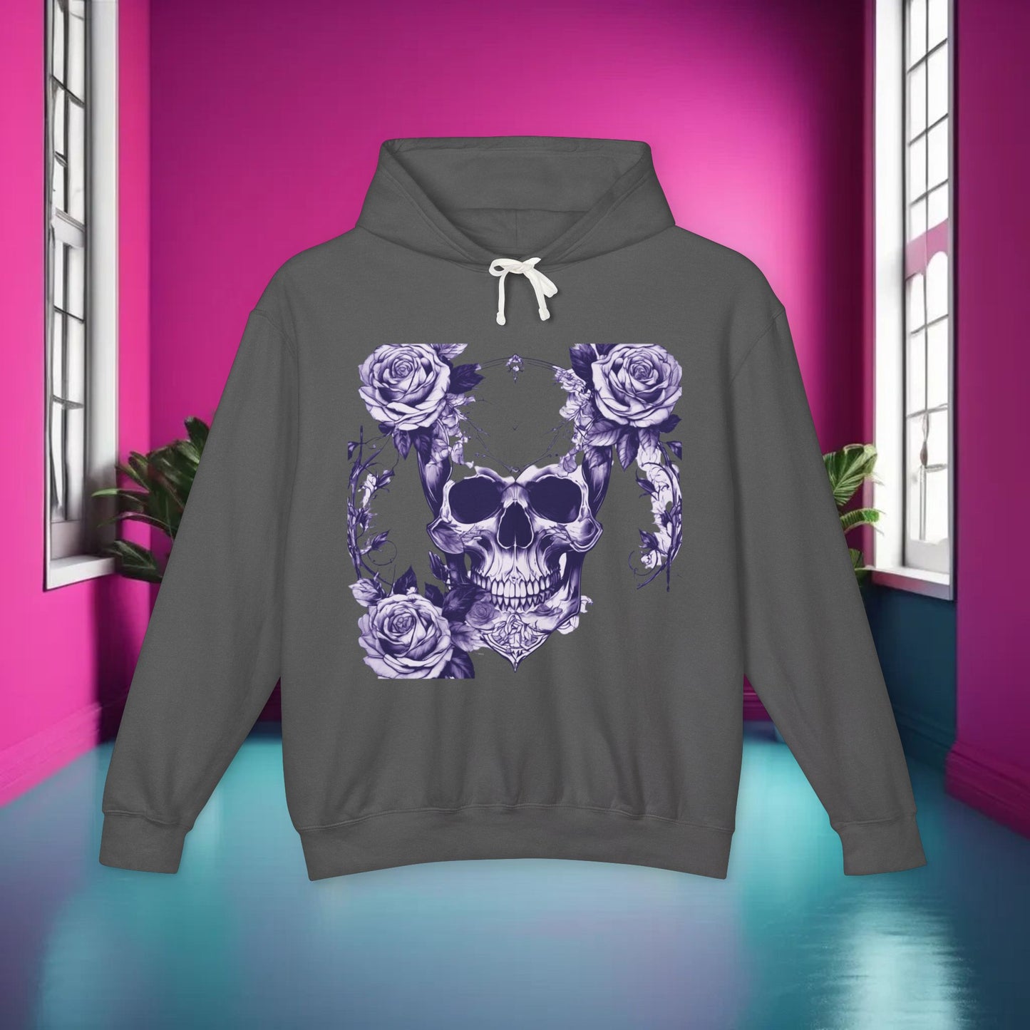 Unisex Lightweight Hooded Sweatshirt unique designer skull and roses