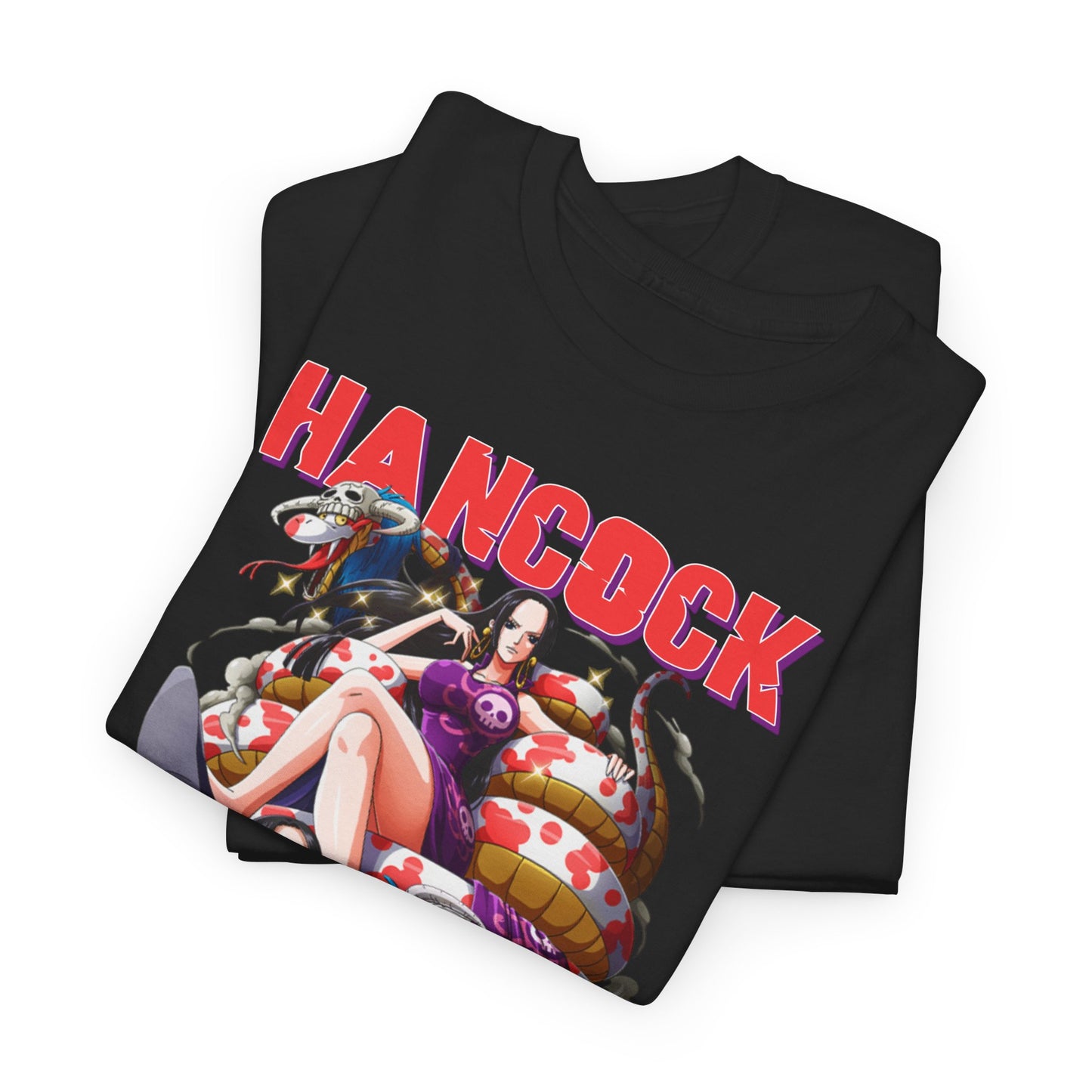 Impressive stacked design of black Hancock t-shirts, featuring intricate graphics that resonate with anime culture, highlighting luxury in casual wear.