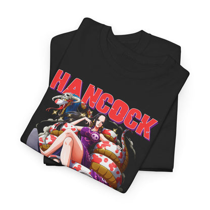 Impressive stacked design of black Hancock t-shirts, featuring intricate graphics that resonate with anime culture, highlighting luxury in casual wear.