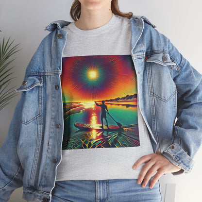 Stylish illustration on the paddle board adventure t-shirt from Dazzling Dreams Studio, celebrating the essence of paddleboarding.