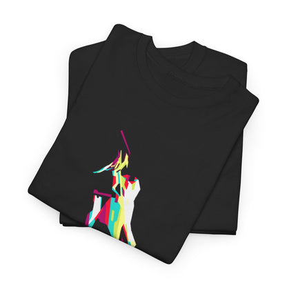 Stylish black graphic t-shirt showcasing a vivid pop art illustration celebrating femininity, perfect for trendy casual outings.