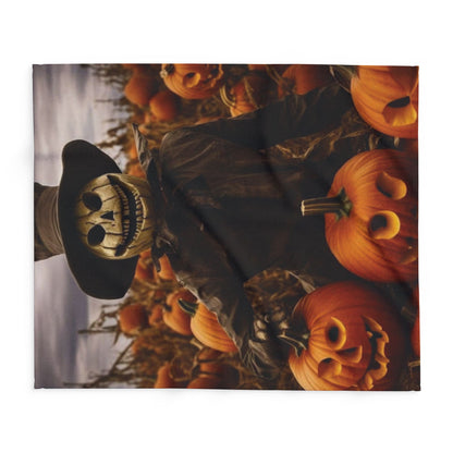 A close-up of the Decorative and Warm Halloween Spooky Arctic Fleece Blanket, highlighting the intricate pumpkin design and luxurious texture, ideal for creating a cosy yet elegant Halloween atmosphere.
