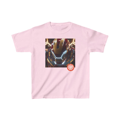 Kids Iron Man Heavy Cotton T-Shirt in pink featuring vibrant Hulk print, perfect for young superheroes.