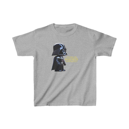 Kids Cute Darth Vader T-shirt Heavy Cotton Tee in classic grey, showcasing a charming Darth Vader graphic perfect for young fans of the Star Wars franchise.