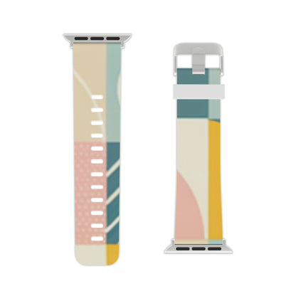 Dazzling Dreams Geometric Pastel Apple Watch Band showcasing baby pink, yellow, and mint green geometric patterns, a luxurious accessory by Dazzling Dreams Studio.