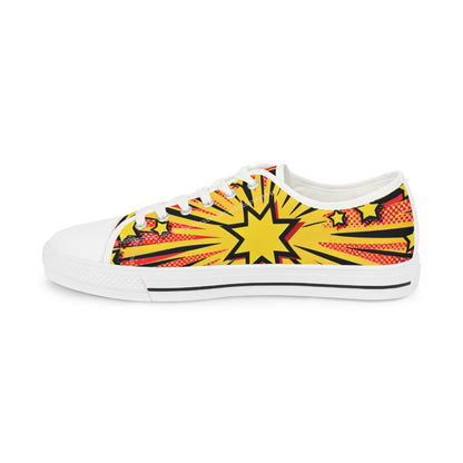 Zara Electrobeam Men's Low Top Pop Art Sneakers in vibrant red with a striking yellow star design and bold colour palette, embodying a luxurious blend of artistry and contemporary streetwear.