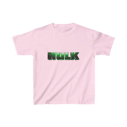 Kids Heavy-Duty Hulk Graphic Tee in elegant pink, featuring a stunning Hulk logo, perfect for stylish young adventurers.