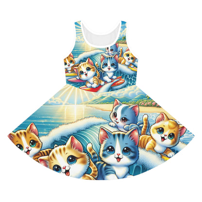 Elegant Isabella Kitty Print Girls Sundress by Dazzling Dreams Studio featuring playful kittens in a vibrant summer design.