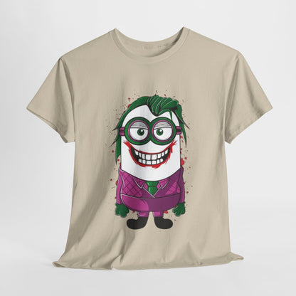 Men's Funny T Shirt featuring a Joker Minion design, perfect for fans of DC Comics and Minions. This humorous T Shirt showcases a vibrant Minion character styled as the Joker.