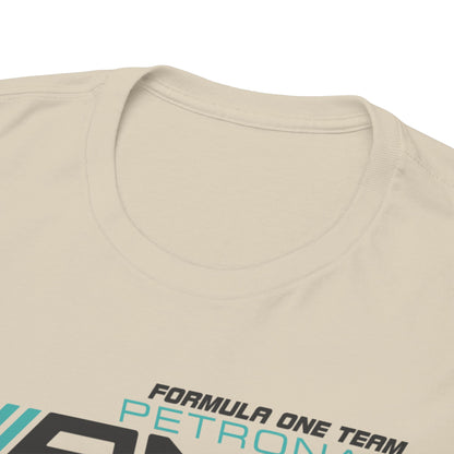 Close-up shot of the collar of the luxury F1 Mercedes AMG Petronas T-Shirt, showcasing the premium fabric and exquisite design detail.