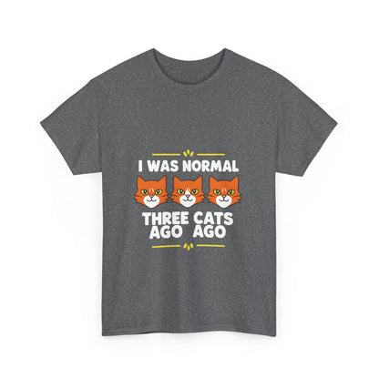 Luxury grey crazy cat lady graphic t-shirt featuring a whimsical design with three orange cats, capturing attention with its playful charm.