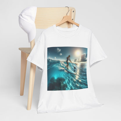 Luxury Delightful Paddle Board T-Shirt from Dazzling Dreams Studio featuring elegant paddleboarding graphic, perfect for nature lovers and water sports enthusiasts.