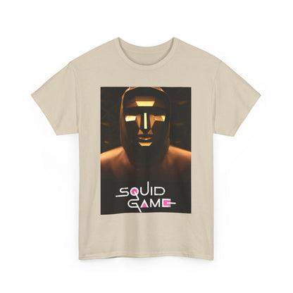 Stylish Squid Game unisex graphic cotton tee, showcasing an artistic representation of the enigmatic figure, ideal for fans of unique urban fashion.