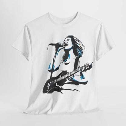 Stylish Legend of Rock Graphic T-Shirt, prominently displayed with a captivating music-themed graphic, designed for the discerning urban streetwear fan.