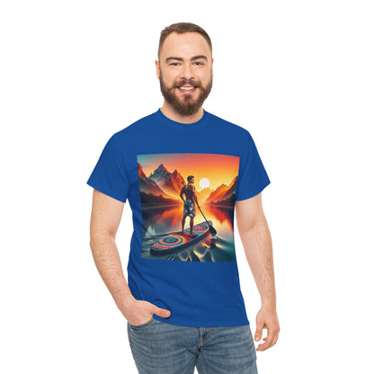 Premium quality cotton paddle board t-shirt by Dazzling Dreams Studio, ideal for adventure seekers and lovers of sports apparel.
