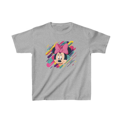 Unisex Kids Minnie Mouse Cotton T-Shirt Tee in grey with vibrant Minnie Mouse graphic, a perfect blend of playful nostalgia and luxury for young fashion enthusiasts.