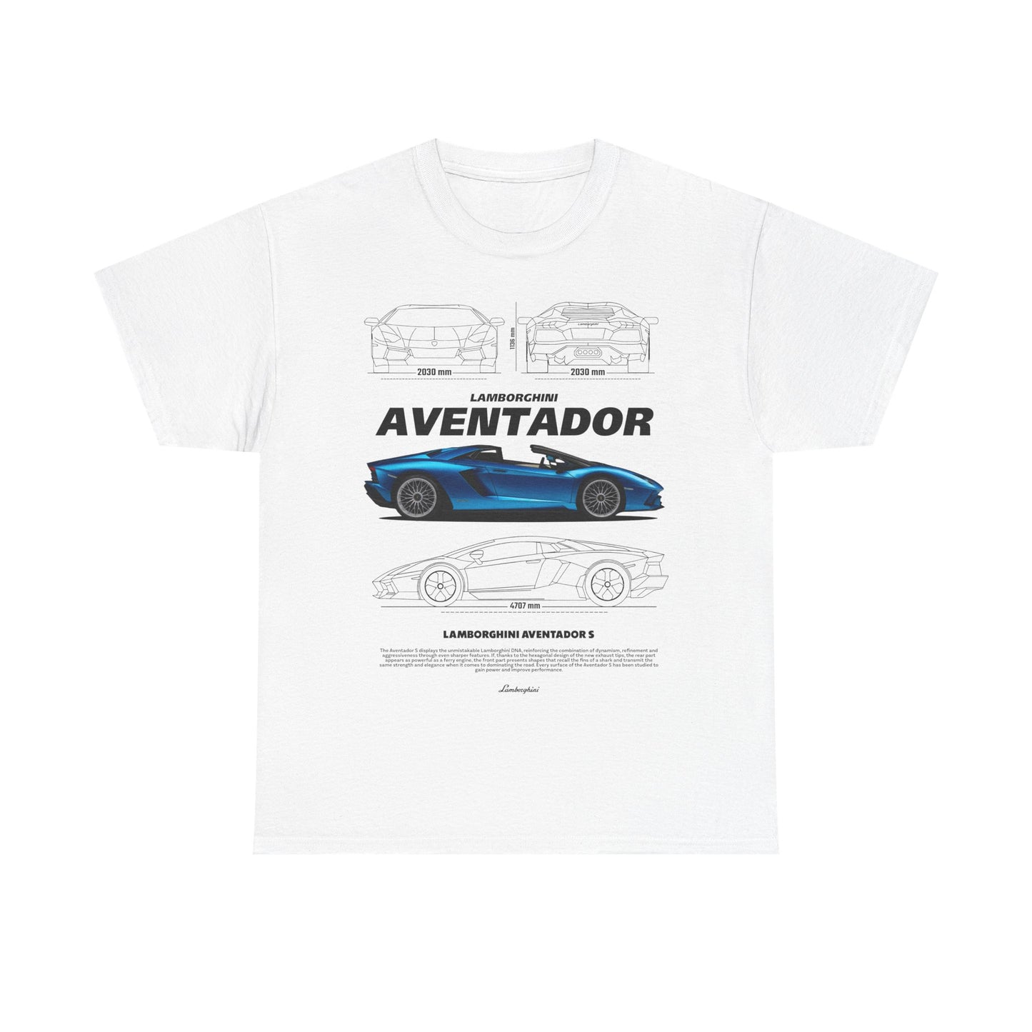 Luxury men's T-shirt featuring vivid Lamborghini Aventador S graphic design, perfect for style enthusiasts.