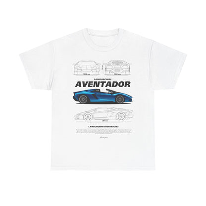 Luxury men's T-shirt featuring vivid Lamborghini Aventador S graphic design, perfect for style enthusiasts.