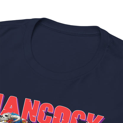 Close-up view of the Hancock anime t-shirt neckline highlighting the premium fabric and bold printed design, ideal for fashionable anime lovers.