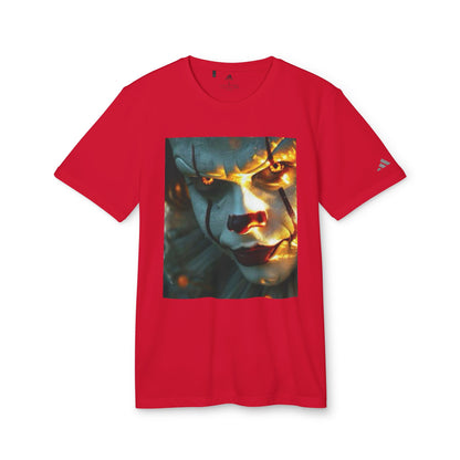 Adidas Unisex Halloween Pennywise Cute T-shirt in red, showcasing a playful graphic of Pennywise, ideal for bringing festive horror to your wardrobe.