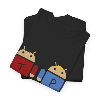 Folded South Park Terrance and Phillip Droids Unisex Men's Women's Graphic T Shirt Tee showcasing charming android designs in red and blue, ideal for cozy, stylish casual wear.