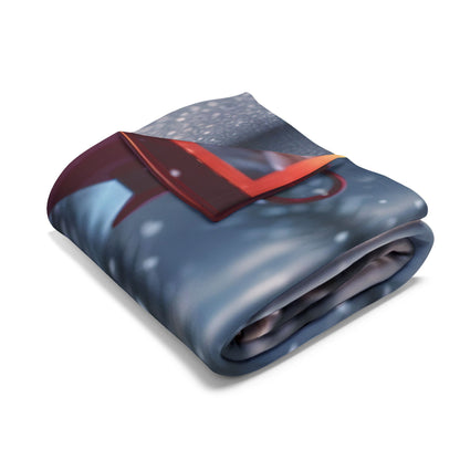 Folded Decorative and Warm Christmas Arctic Fleece Blanket displaying a vibrant winter design, perfect for enhancing holiday décor with a touch of luxury.