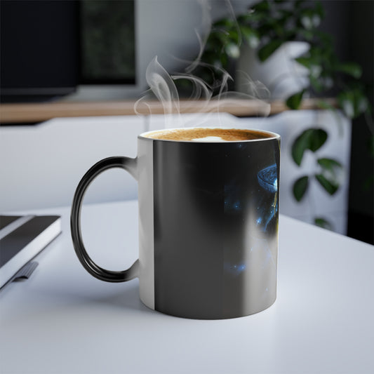 Great A'Tuin Heat Change Mug - Limited Edition Discworld Ceramic Coffee & Tea Mug with steam rising from hot beverage, showcasing the striking design of the Discworld, ideal for luxury coffee and tea enthusiasts.