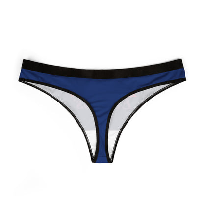 Chic blue thong panties with a cheeky graphic, designed for comfort and a flattering fit, ideal for making a bold statement in lingerie.