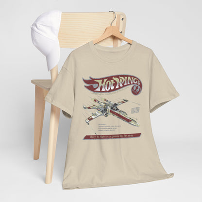 Elegant X Wing Star Wars Unisex Mens Graphic Cotton Tee styled with a Hot Wings design, displayed with a hat for a fashionable look.