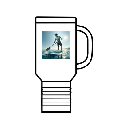 Fantasy Paddleboarding 40oz Insulated Stainless Steel Travel Mug featuring a vibrant image of a paddleboarder on serene waters, perfect for stylish hydration during adventures.