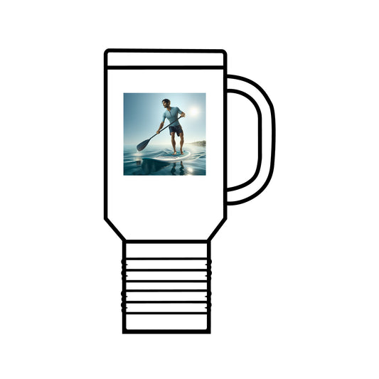 Fantasy Paddleboarding 40oz Insulated Stainless Steel Travel Mug featuring a vibrant image of a paddleboarder on serene waters, perfect for stylish hydration during adventures.