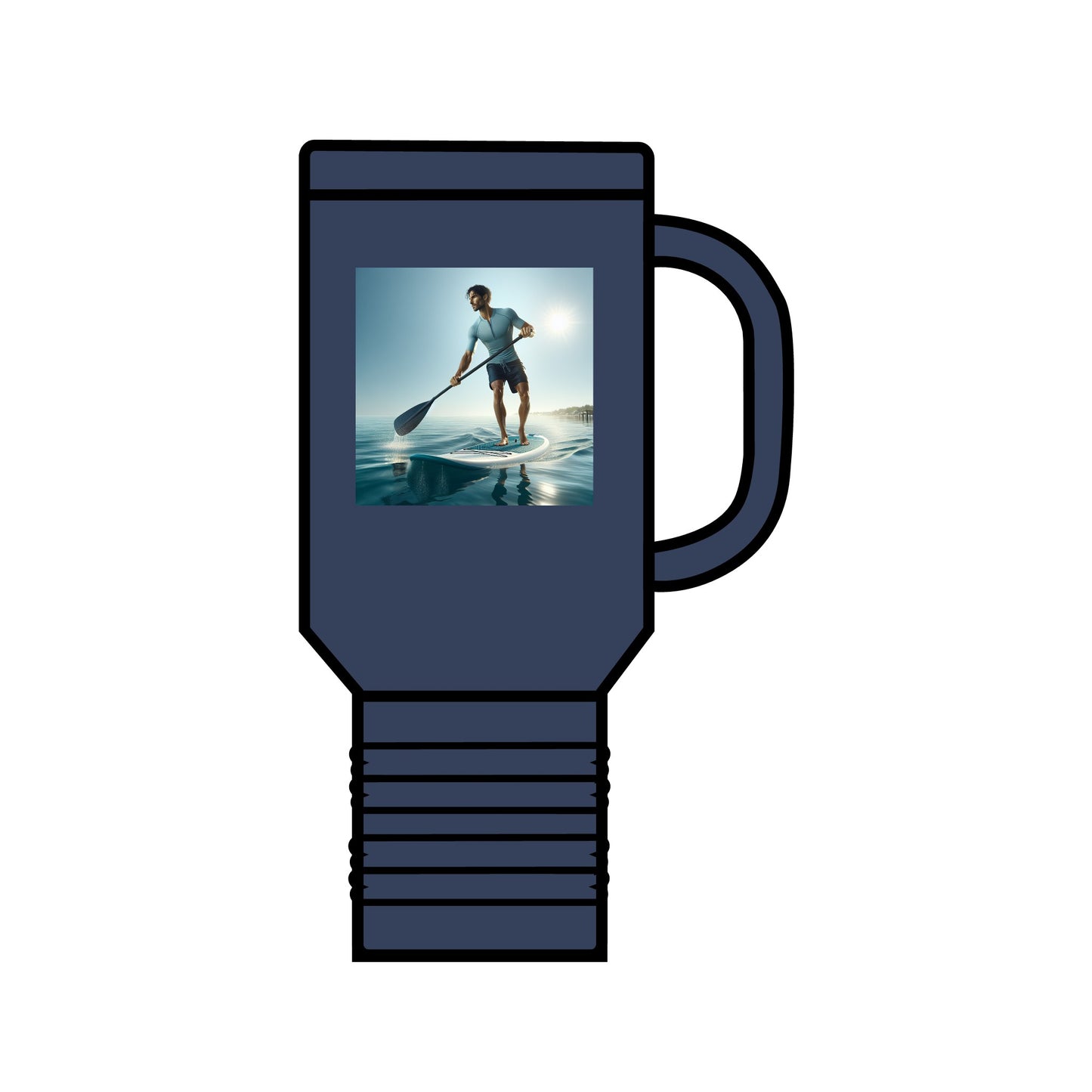 Sophisticated Fantasy Paddleboarding 40oz Insulated Stainless Steel Travel Mug adorned with an exquisite image of a paddleboarder, ideal for those who seek adventure without compromising style.