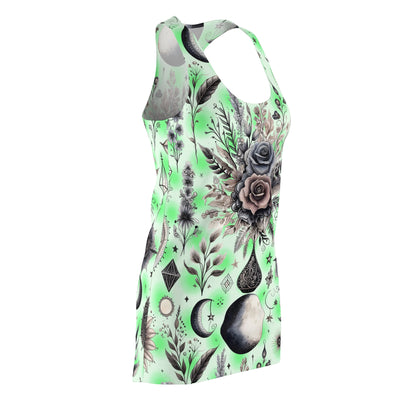 Chic Women's Designer Racerback Dress featuring a floral and celestial print, perfect for summer parties and beach outings.