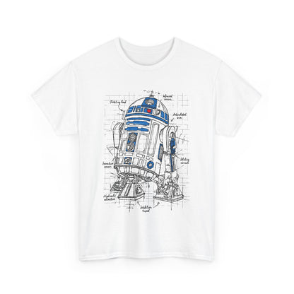 R2 D2 Star Wars Funny Gift Mens Womens Graphic T-Shirt Unisex Cotton Urban showcasing a striking graphic of R2-D2 in blueprint form, perfect for any proud Star Wars fan.