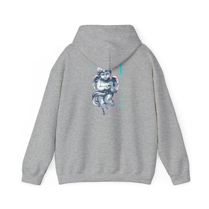 Sophisticated gray hoodie adorned with a captivating cherubic angel illustration on the back, perfect for chic casual outfits.