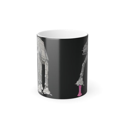Elegant view of the Rebel Gum Star Wars Heat Change Coffee Mug with an AT-AT design, emphasising its unique shape and playful bubblegum detail.