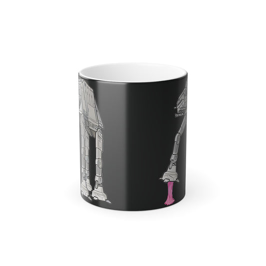 Elegant view of the Rebel Gum Star Wars Heat Change Coffee Mug with an AT-AT design, emphasising its unique shape and playful bubblegum detail.