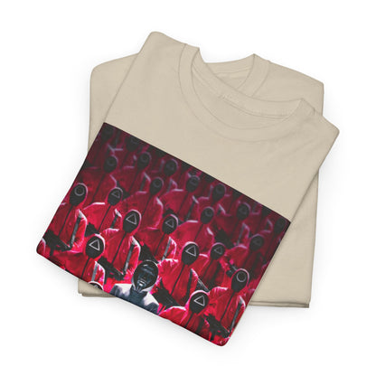Stylish Squid Game Unisex T-Shirt duo in cotton, showcasing an iconic design inspired by the popular Netflix series, ideal for fashionable casual wear.