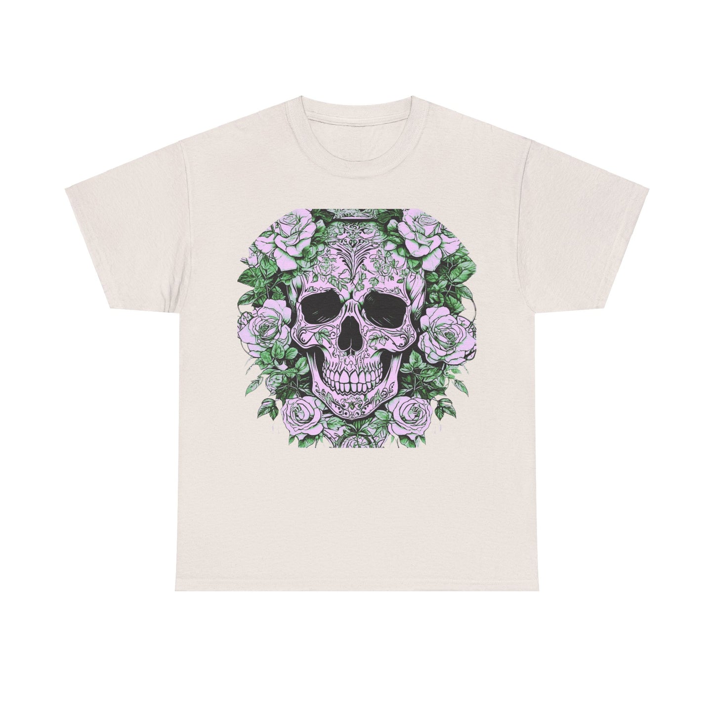 Skulls and Roses Cotton Tee, Unisex Graphic Shirt, 7 color choice