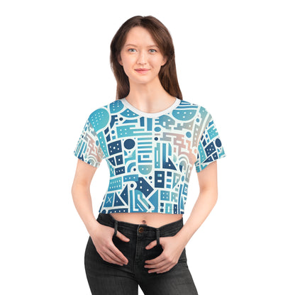Beautifully crafted Elara Sinclair Stylish Crop Top by Dazzling Dreams Studio featuring a modern pastel blue design with unique artistic patterns.