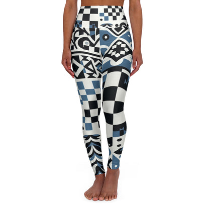 Luxurious Lorelei Beaumont High-Waisted Leggings showcasing a striking checkerboard and block print design by Dazzling Dreams Studio, perfect for stylish workouts and casual outings.