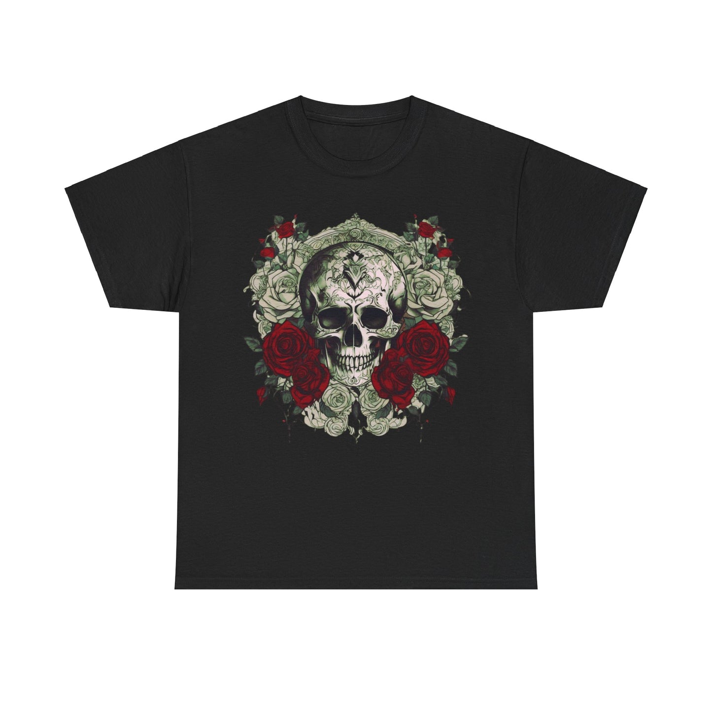 Skulls and Roses Cotton Tee, Unisex Graphic Shirt, 7 color choice