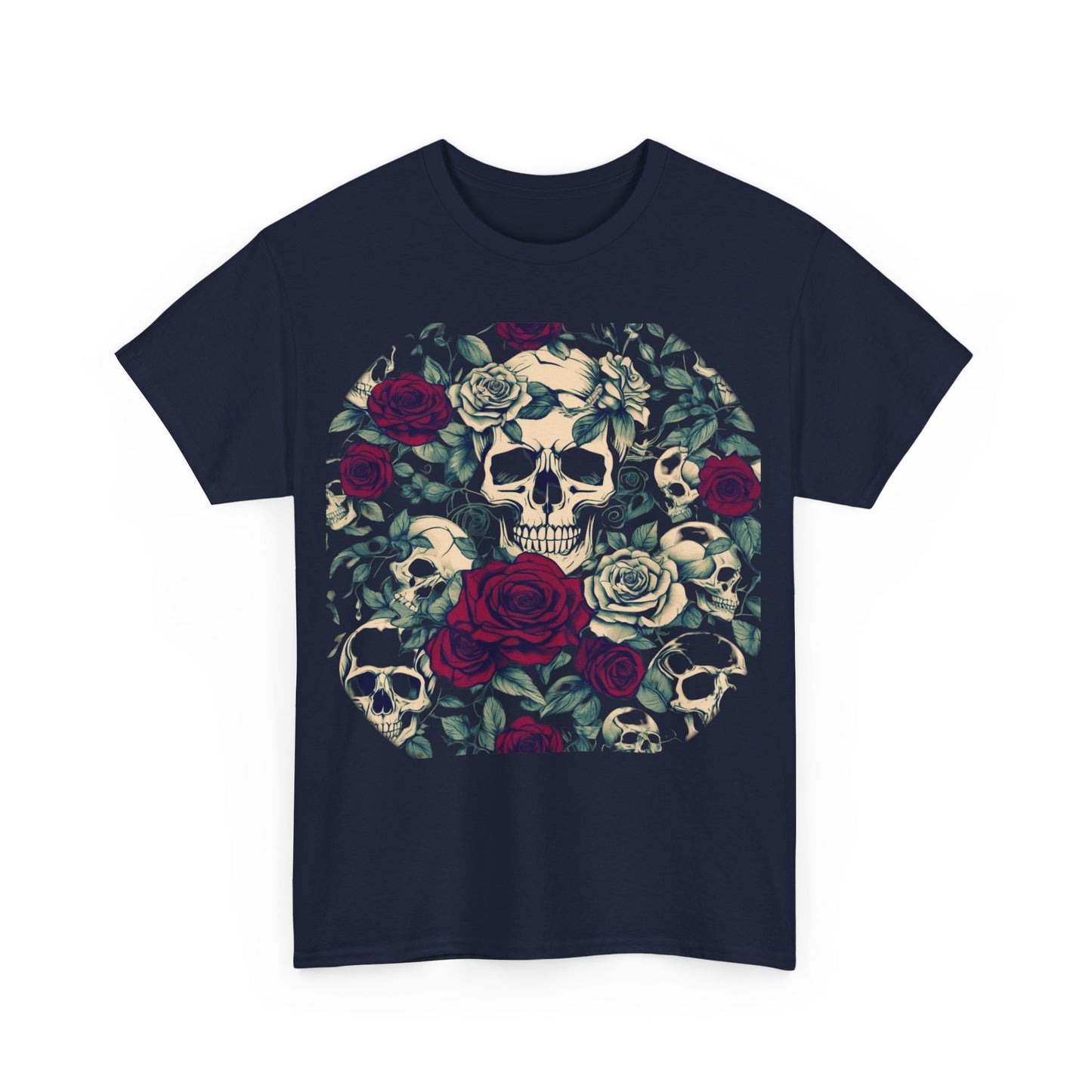 Skulls and Roses Cotton Tee, Unisex Graphic Shirt, 7 color choice