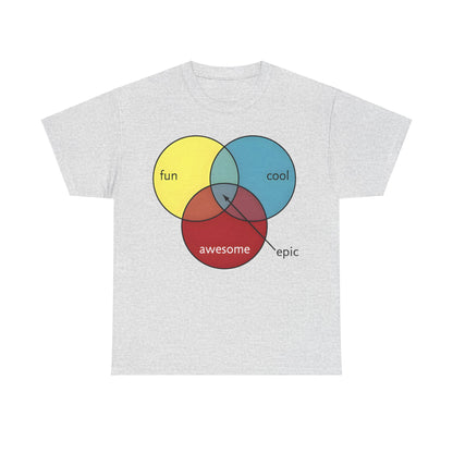 Epic Pie Chart Graphic Tee - Sophisticated unisex triad t-shirt in grey, showcasing a humorous pie chart design capturing fun, cool, and awesome.