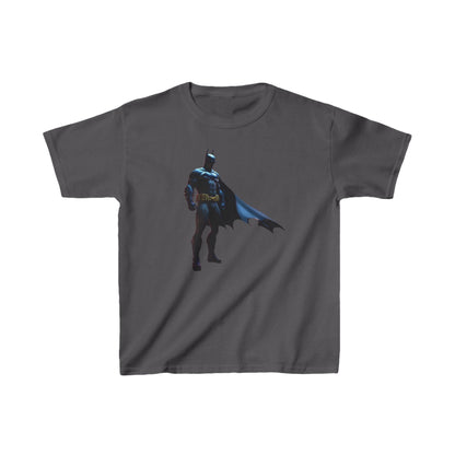 Kids Batman Heavy Cotton T-Shirt in refined navy blue showcasing the iconic Batman design, perfect for luxury superhero apparel.